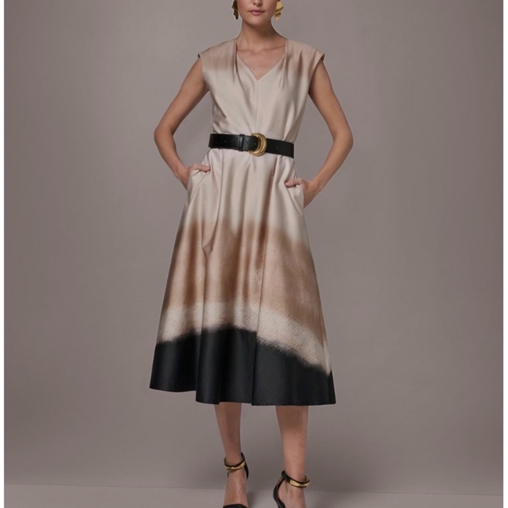 Donna Karan New York Women’s Cream & Black Midi Dress with Belt - Picture 6 of 12